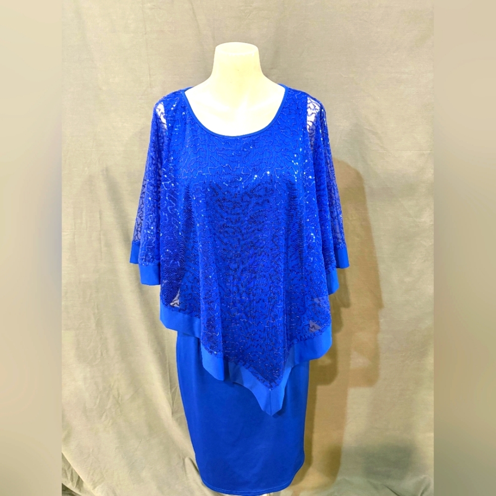 Elegant Blue Lace Overlay Dress